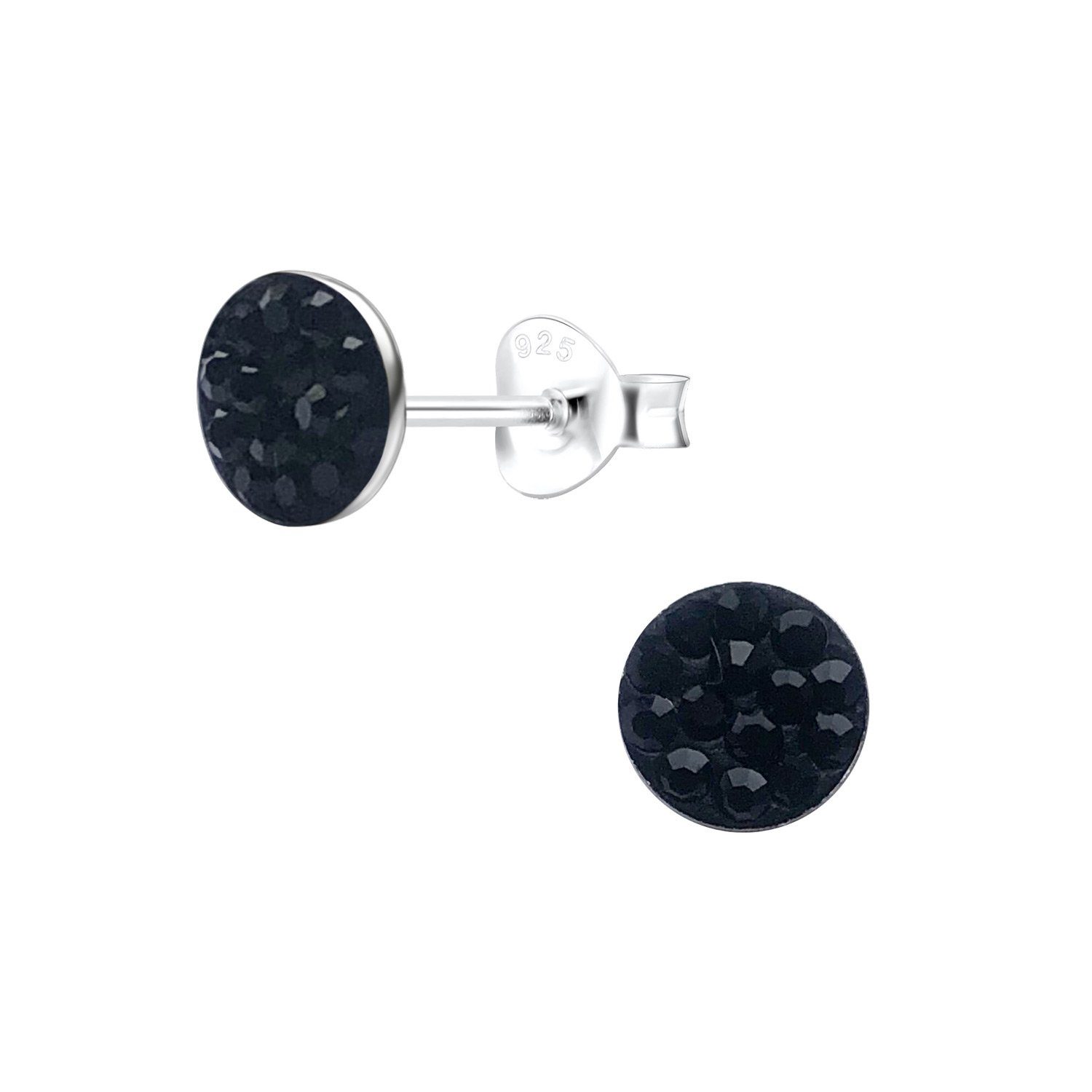 ALEXANDER YORK Paar Ohrstecker Geo KRISTALL rund schwarz, 2-tlg. (Ohrstecker), 925 Sterling Silber