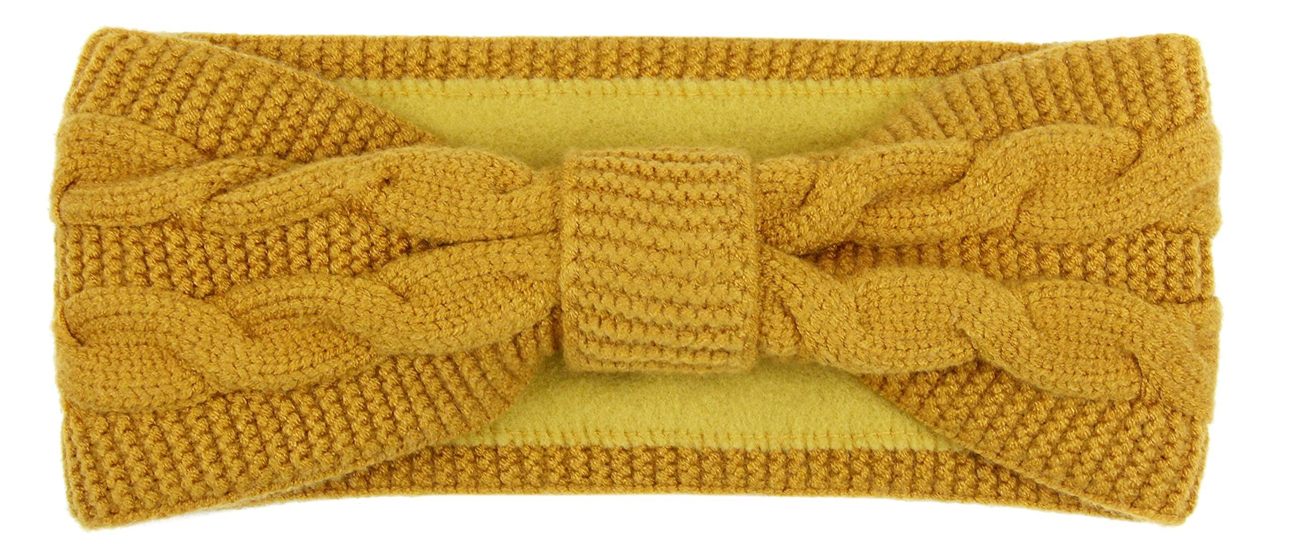 Frentree Stirnband Damen gestricktes Haarband mit Schleife und Zopfmuster, Mädchen Ohrenwärmer gefüttert mit weichem Fleece Innenfutter