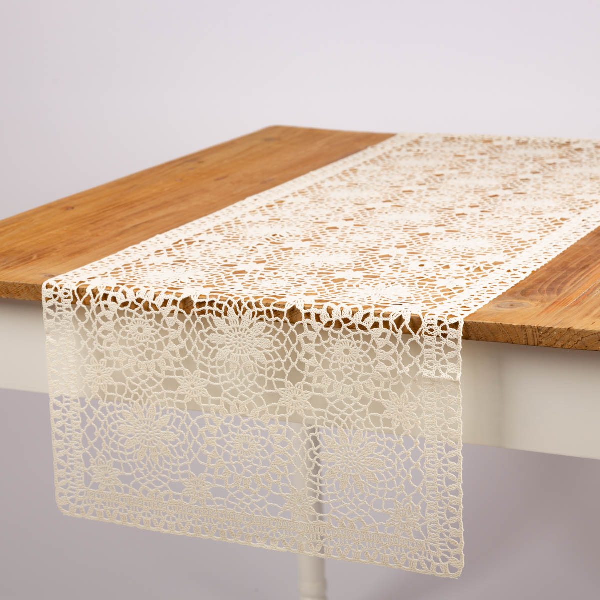 SCHÖNER LEBEN. Tischläufer Häkelspitze Amira ivory 40x150 cm aus wetterfestem Vinyl, wasserabweisend,pflegeleicht – Bild 2 von 5
