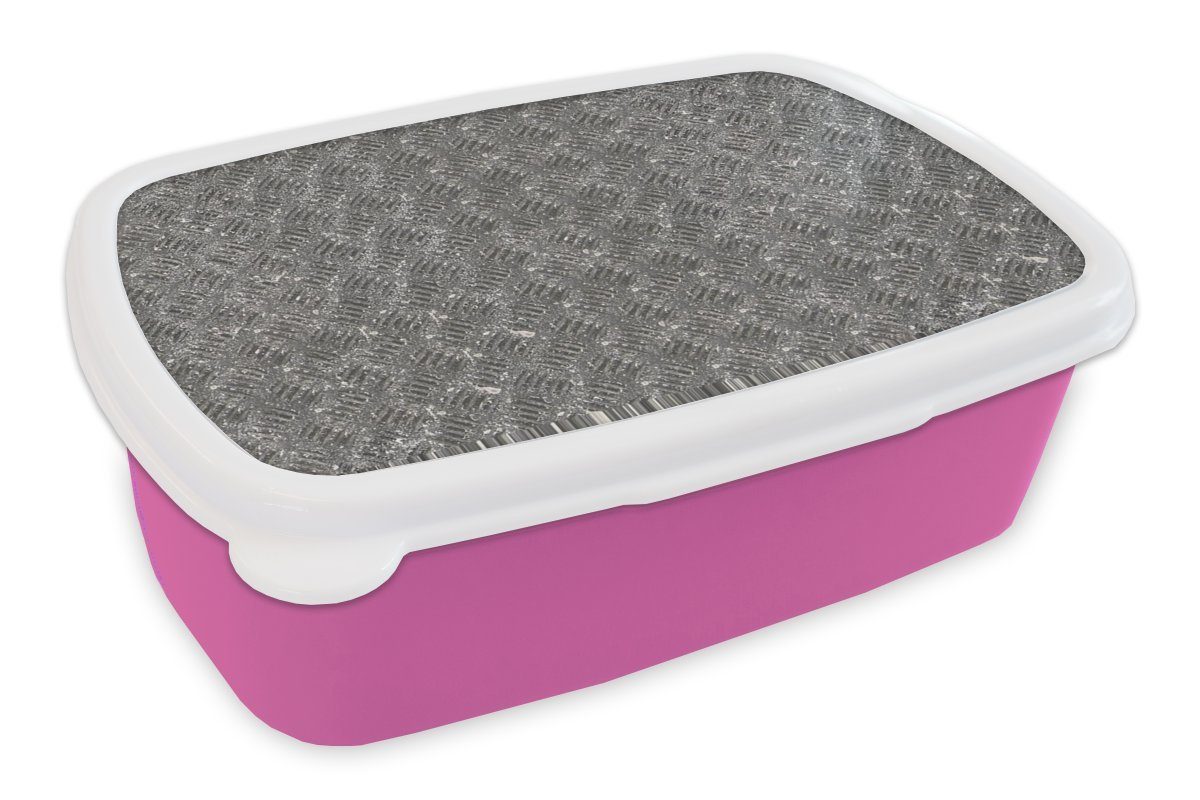 MuchoWow Lunchbox Metall - Industrie - Muster, Kunststoff, (2-tlg), Brotbox für Erwachsene, Brotdose Kinder, Snackbox, Mädchen, Kunststoff rosa