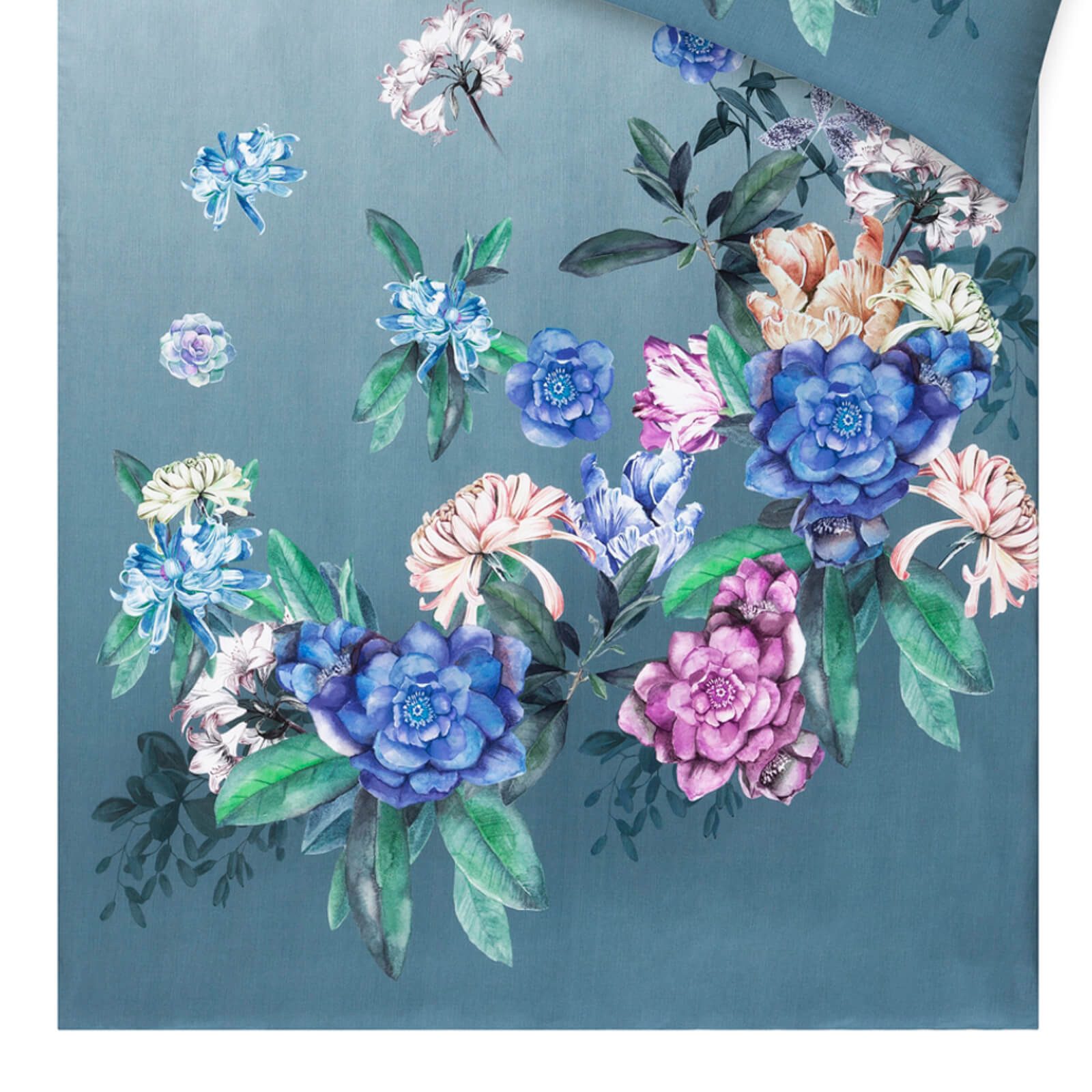 Estella Bettwäsche Alice 4821 581 Blautanne, Mako-Satin, 2 teilig, Blumen, Blüten, Pfingstrosen