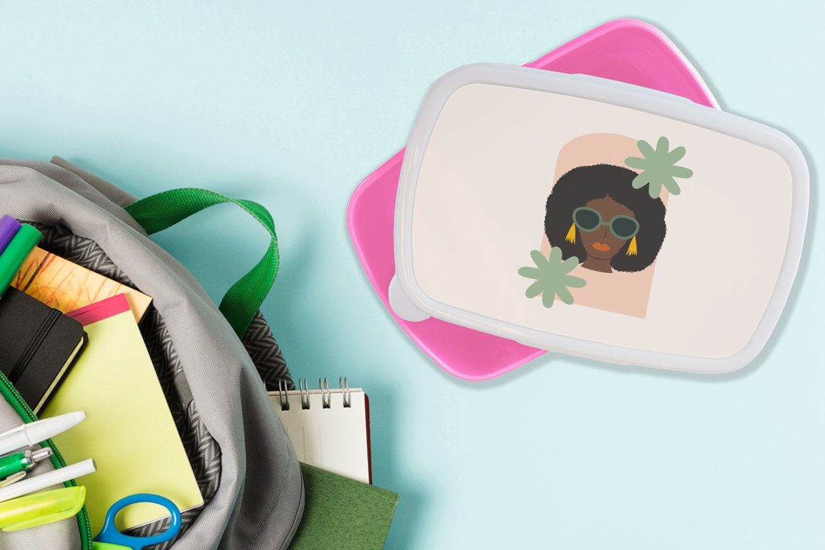 Sommer Kunststoff Brotbox Porträt Lunchbox Mädchen, Kinder, (2-tlg), Frau, Erwachsene, Snackbox, - Brotdose für MuchoWow Kunststoff, rosa -