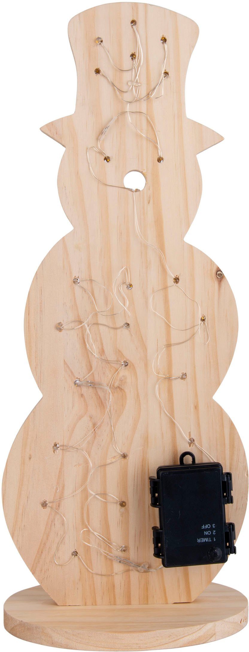 näve LED Dekoobjekt Snowy, Weihnachtsdeko aus Holz, Timerfunktion, LED fest integriert, Warmweiß, Schneemann aus Holz, Höhe ca. 50 cm, Batteriebetrieb