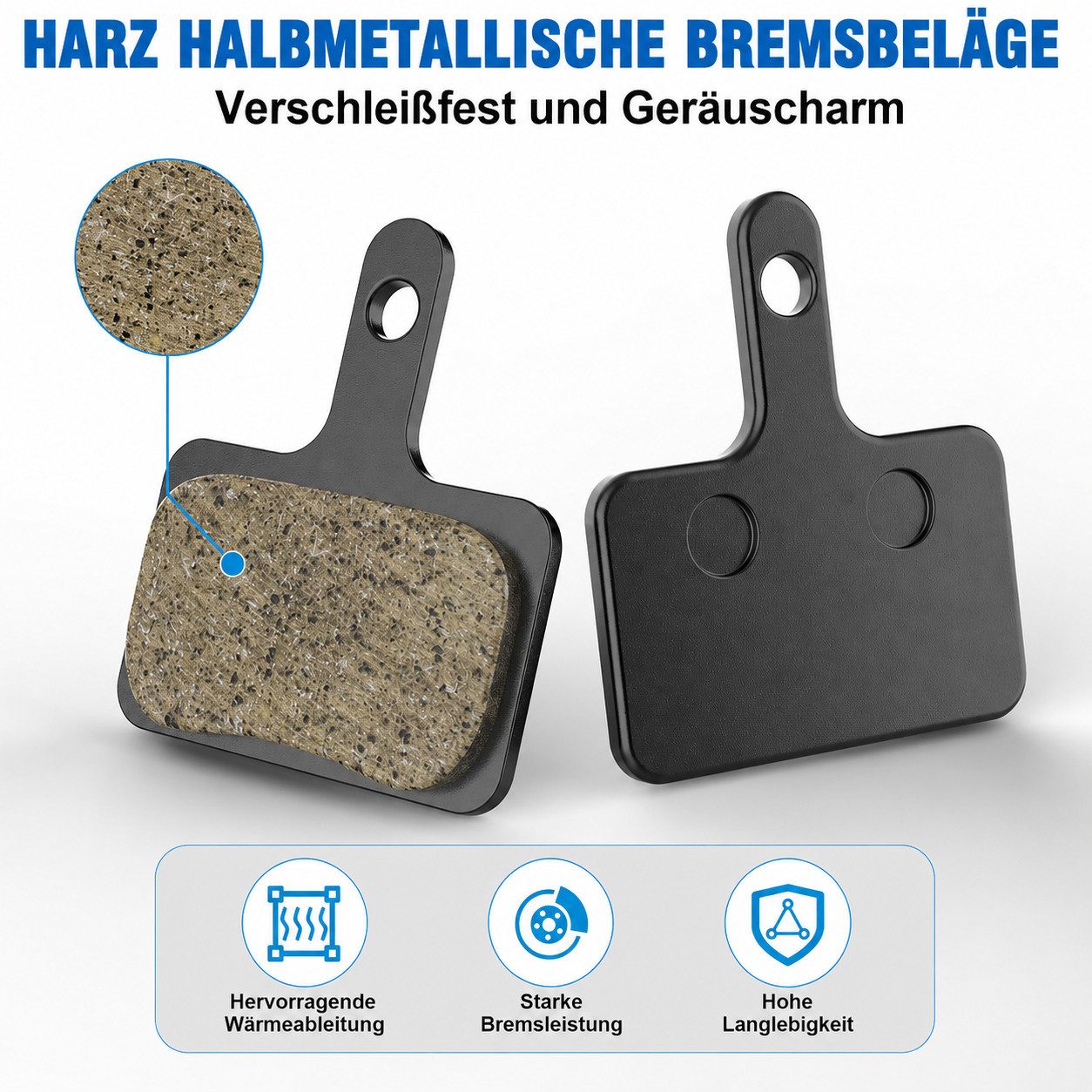 MOPUEA Bremsbelag 2-St Mountainbike-Bremsbeläge Semi-Metallische Reibbeläge (für sichere Bremsleistung bei jedem Wetter), mit starker Bremskraft und geringer Ge – Bild 2 von 5