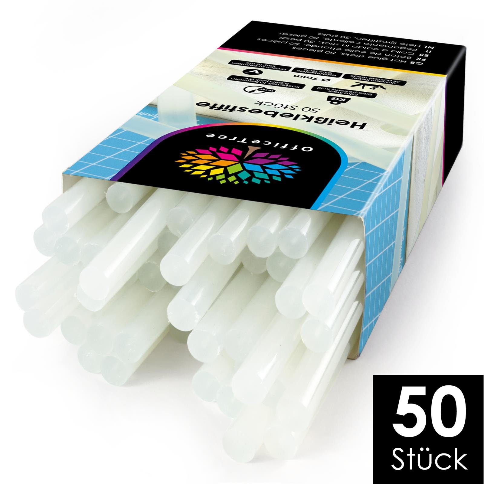 OfficeTree Heißklebestift 50 Heißklebesticks 7 mm x 150 mm, (50er Set),  Extra Power Klebstoff für gängige Heißklebepistolen