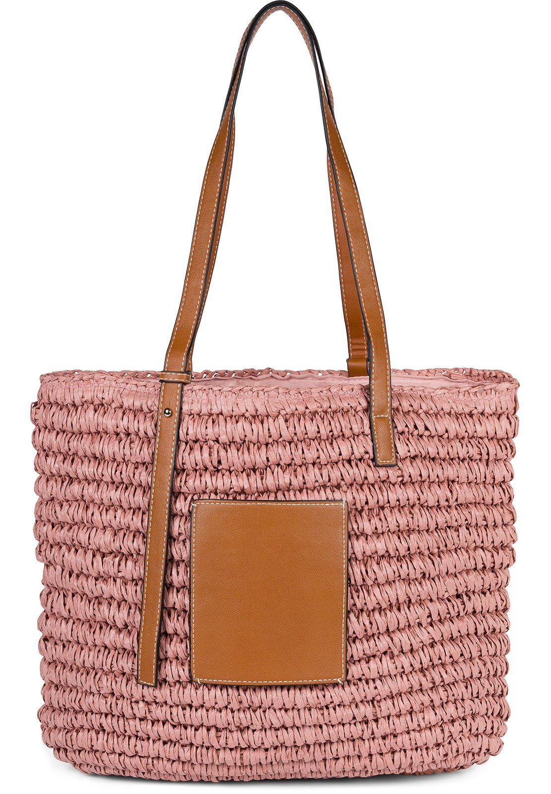 styleBREAKER Korbtasche (1-tlg), Korbflecht Schultertasche - Basttasche Altrose