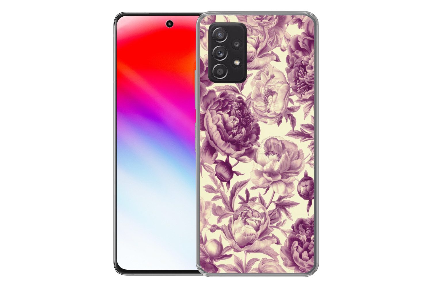 MuchoWow Handyhülle für Samsung Galaxy A53 5G Blumen - Muster - Lila - Beige, Phone Case, Silikon, Schutzhülle Dünn