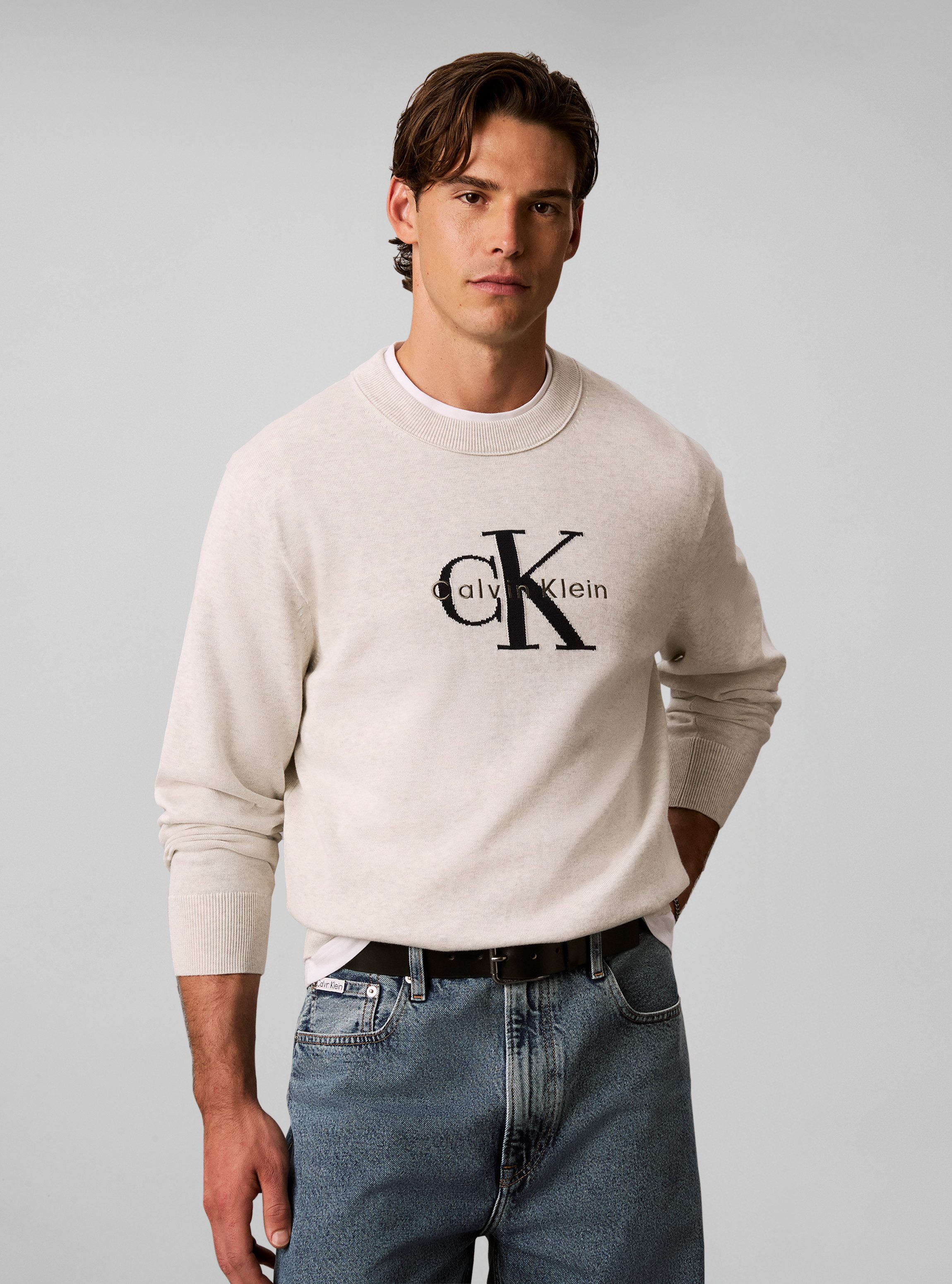 Calvin Klein Jeans Rundhalspullover COTTON MONOLOGO Regular fit mit Rundhalsausschnitt