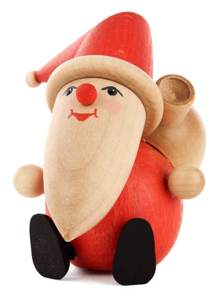 Dregeno Erzgebirge Weihnachtsfigur Miniatur Weihnachtsmann sitzend H=7cm NEU, mit Geschenkesack
