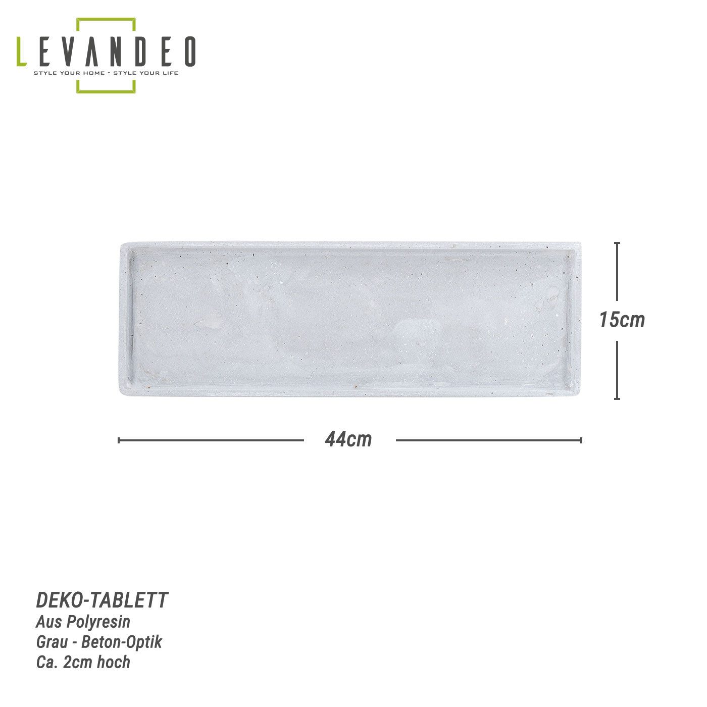 Levandeo® Dekotablett, Deko Tablett L44cm Rechteckig Grau Betonoptik Dekosc günstig online kaufen