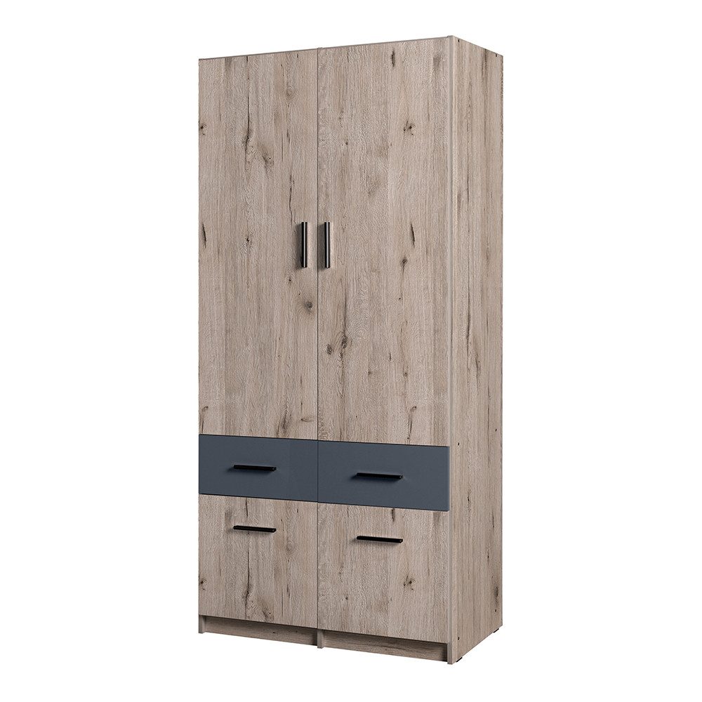 Lomadox Kleiderschrank SELAWIK-166 Schlafzimmerschrank mit Aufsatz, Eiche mit graphit, ca. 92/238/54cm