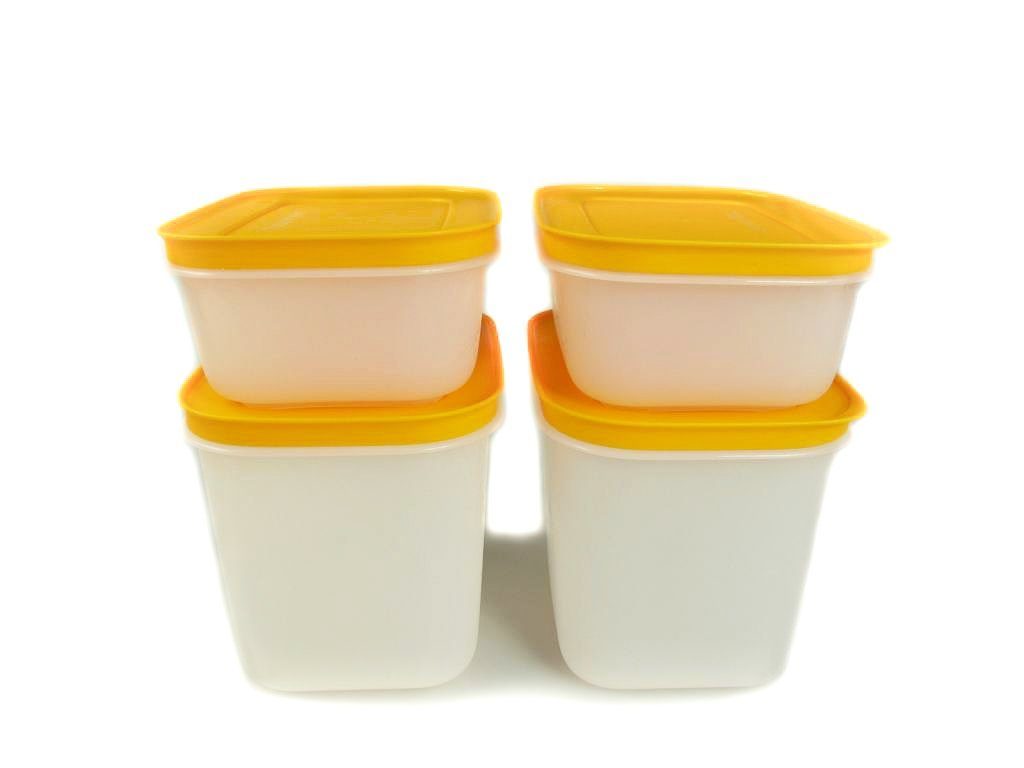 TUPPERWARE Frischhaltedose Eis-Kristall 1,1L (2)+ 450 ml (2) orange+ SPÜLTUCH