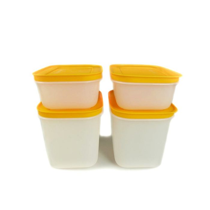 Tupperware Frischhaltedose Eis-Kristall 1 1L (2)+ 450 ml (2) orange+ SPÜLTUCH