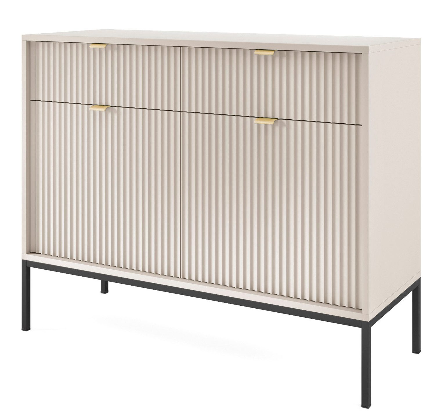 Compleo Kommode schmal, Breite 104 cm Modern Kommode mit 2 Schubladen NANCY, Gla