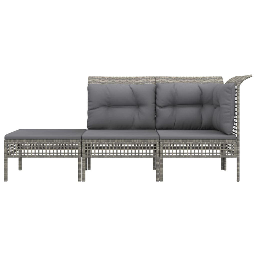 vidaXL Gartenlounge-Set 3-tlg. Garten-Lounge-Set mit Kissen Grau Poly Rattan, (1-tlg)