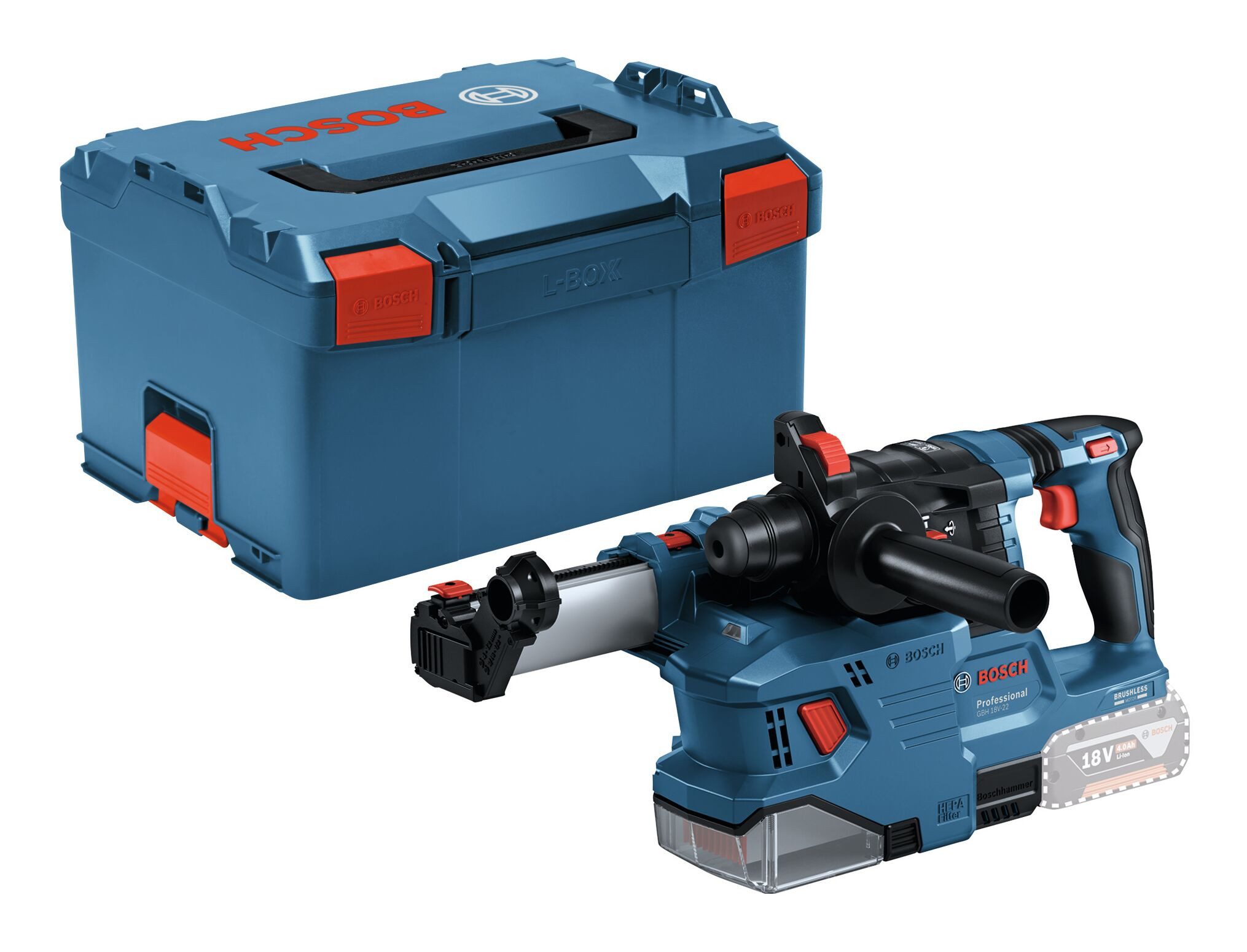 BOSCH Akku-Kombibohrhammer GBH 18V-22, 18 V, max. 1050 U/min, Bohrhammer mit SDS plus Ohne Akku - in L-BOXX 238