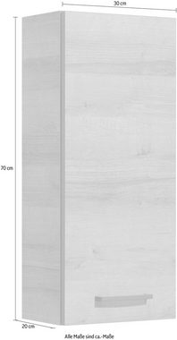 Saphir Hängeschrank Quickset 919 Badschrank 30 cm breit mit 1 Tür und 2 Glas-Einlegeböden Badezimmer-Hängeschrank inkl. Türdämpfer, Griffe in Grau