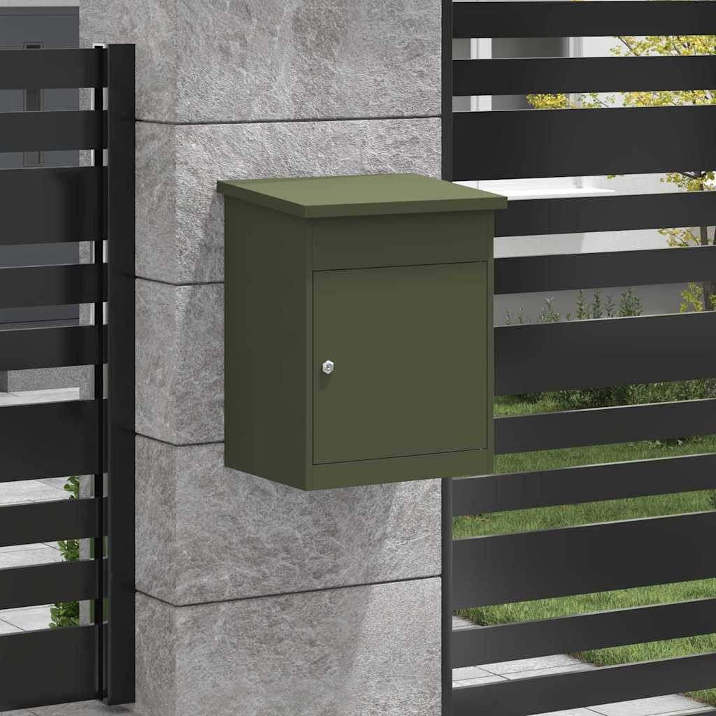 vidaXL Briefkasten Paketdrop-Box mit Speicher Olivgrün 47,5 x 38 x 59 cm Stahl (1-St)