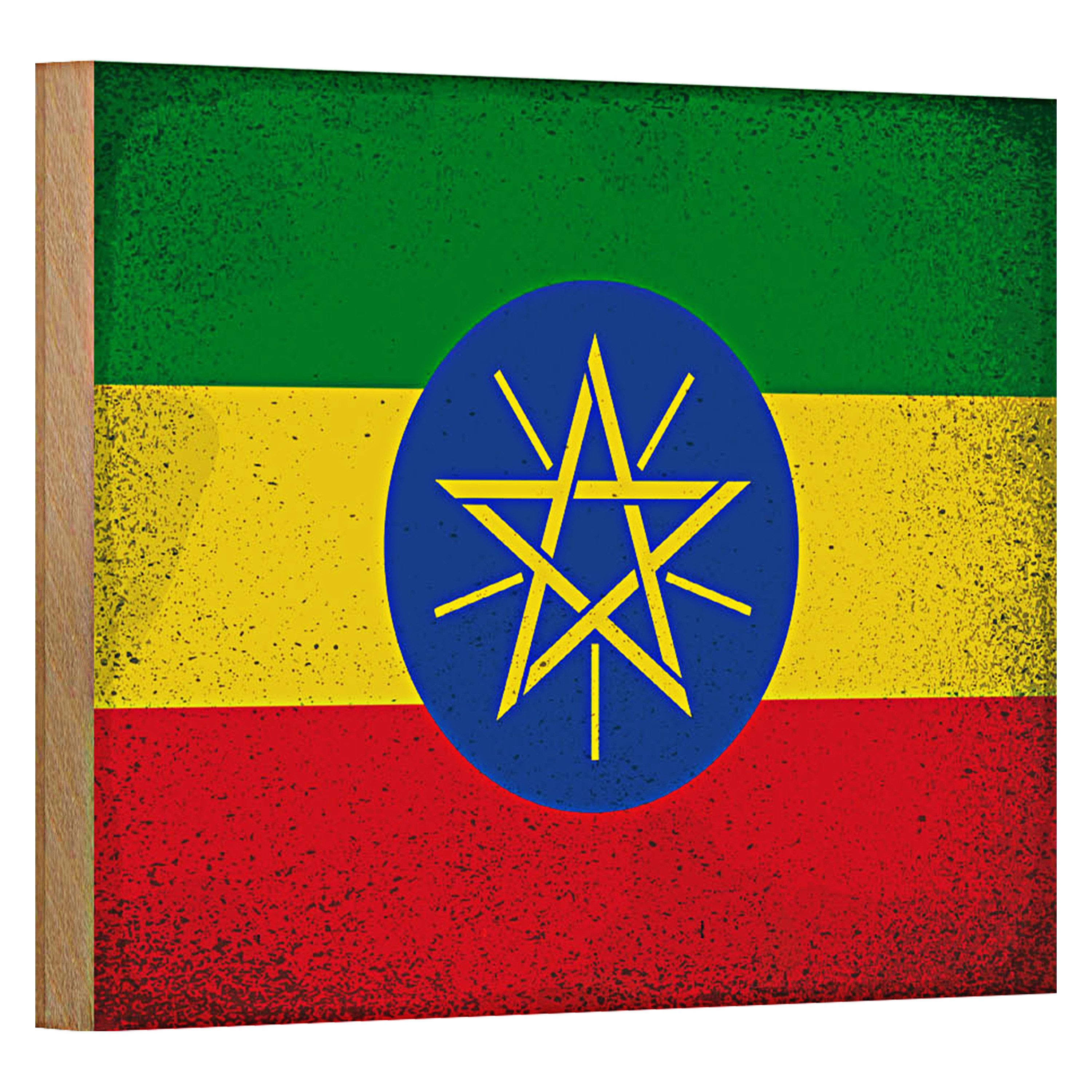 Holzbild Flagge Äthiopien 18x12cm Flag Ethiopia Vintage