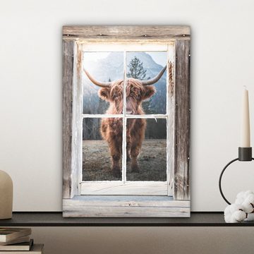 OneMillionCanvasses® Leinwandbild Schottischer Highlander - Kuh - Ansicht, (1 St), Leinwandbild fertig bespannt inkl. Zackenaufhänger, Gemälde, 20x30 cm