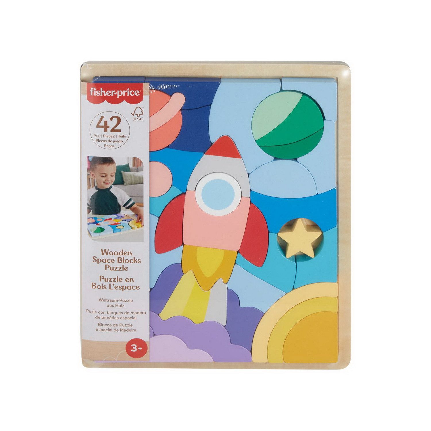 Fisher-Price® Rahmenpuzzle Holz-Puzzle Weltraum Holzpuzzle Kinderpuzzle, Puzzleteile