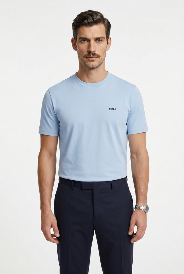 BOSS GREEN Rundhalsshirt Tee Regular Fit Stretch Jersey Cotton, Logo on Chest, Rundhals