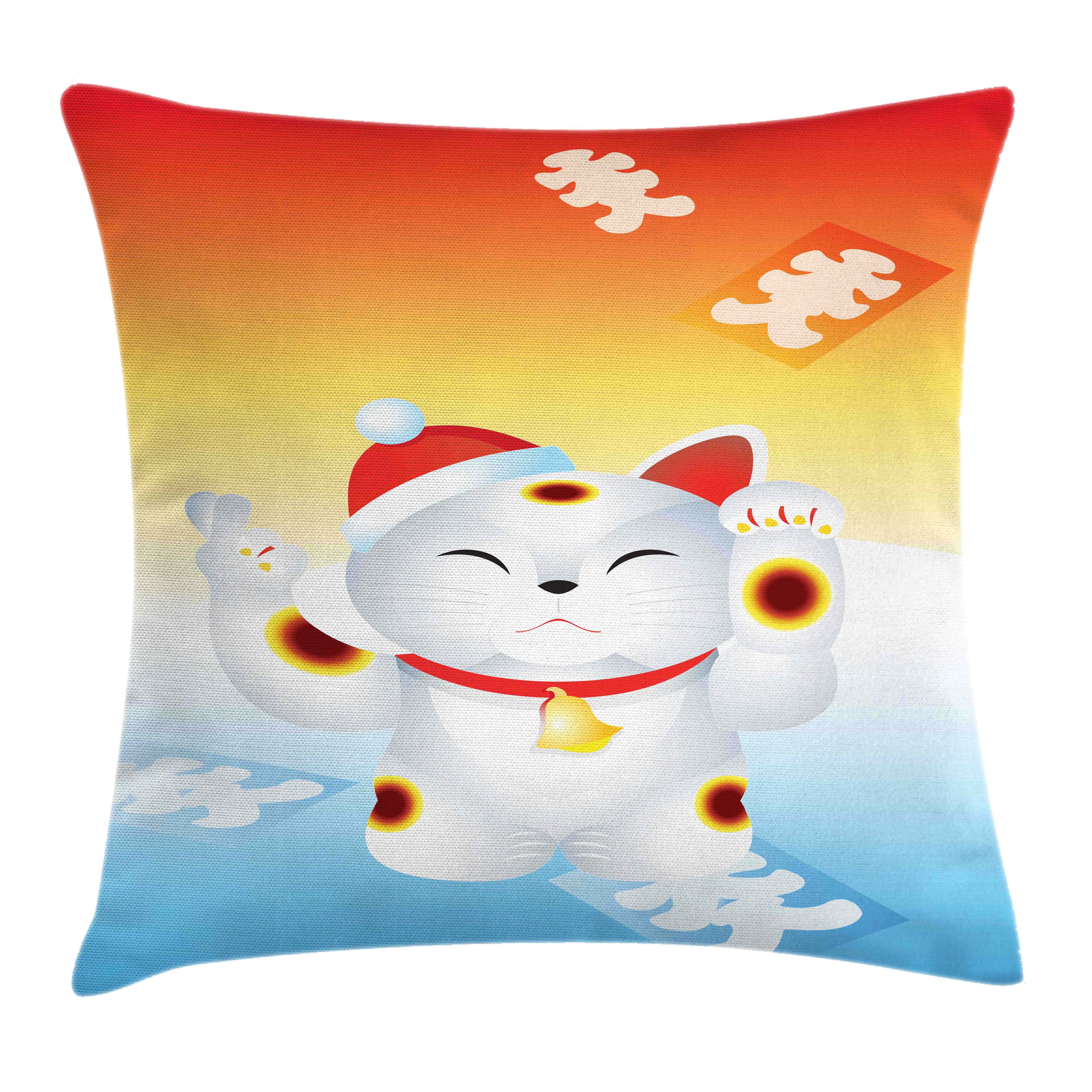 Kissenbezüge Kissenhülle (1 Abakuhaus Neujahr Druck, Stück), mit Reißverschluss Farbfesten mit Beidseitiger Farben Sankt-Katze japanische Waschbar Katze Klaren