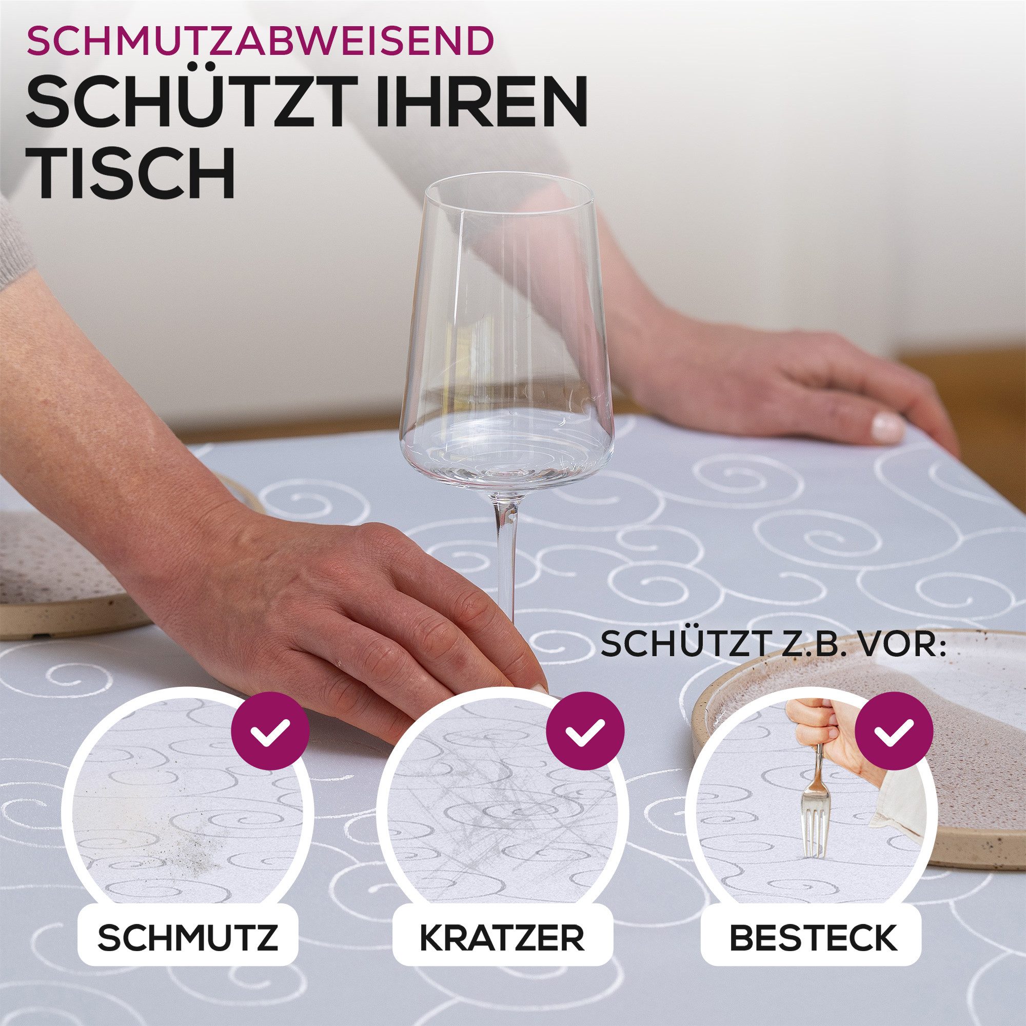 Beautex Tischdecke Damast Ornamente bügelfrei fleckenabweisend pflegeleichte Tischwäsche (1-tlg), Lotuseffekt, Formstabil, Strapazierfähig, Eleganter Glanz, Kni – Bild 3 von 5