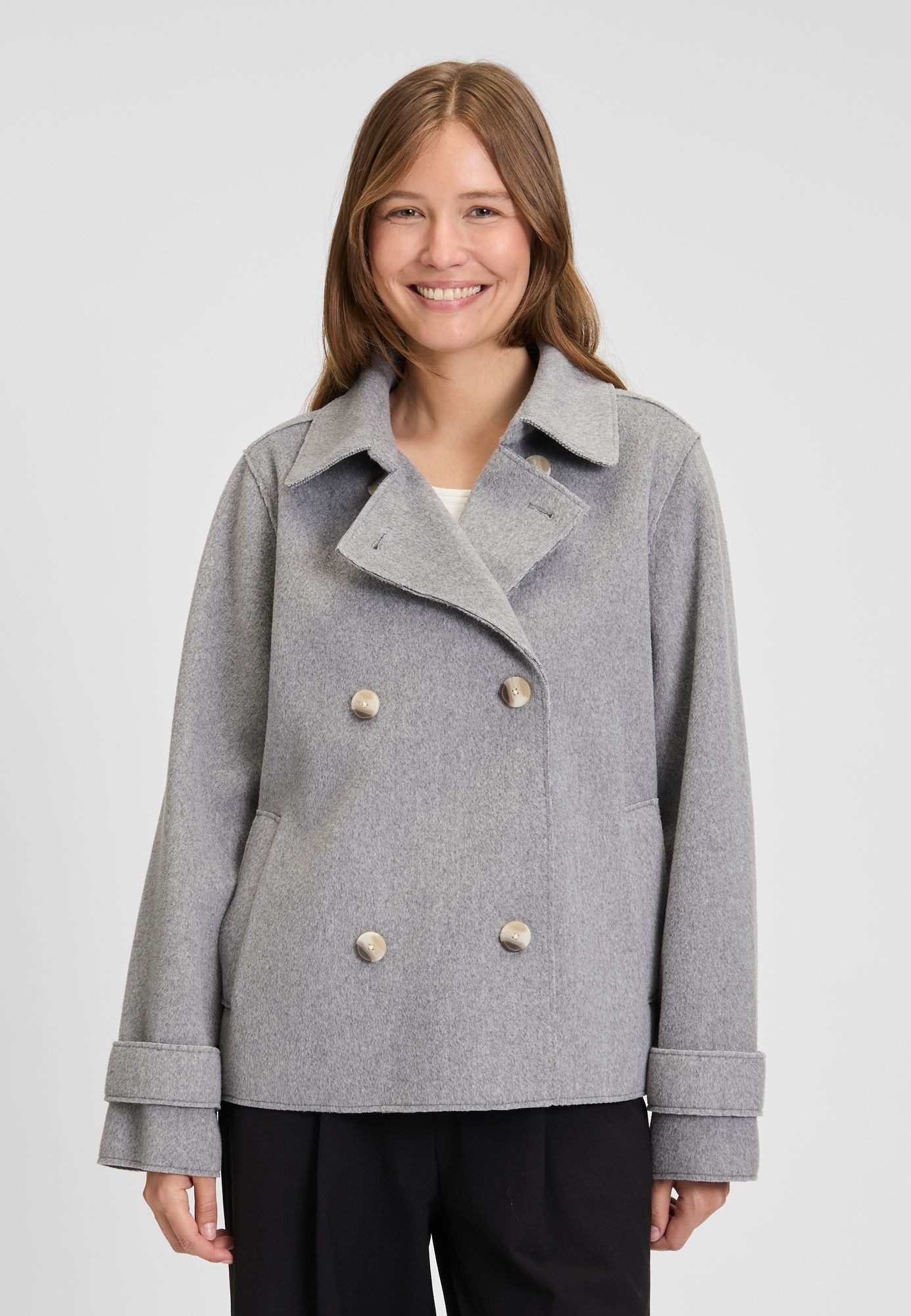 COVERED Kurzjacke Wisal L60409CO Zweireiher mit Knöpfen, Wollmantel-Optik, offene Kantenverarbeitung