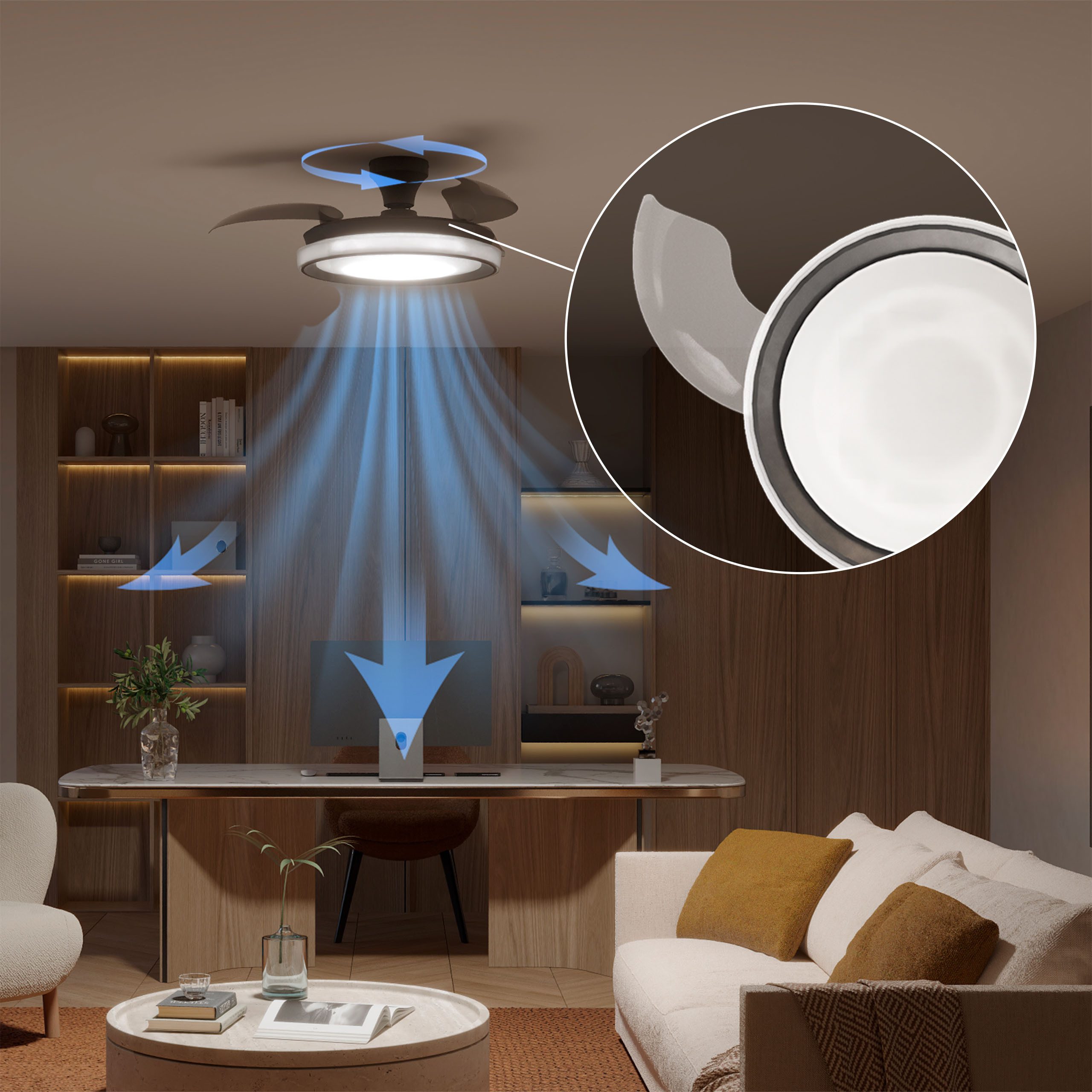 Philips LED Deckenleuchte Bliss 35W DC-Ventilator 28W, einziehbare Rotorblätter, Glitzeroptik, CCT - über Fernbedienung, Dimmer, Dimmfunktion, Ein-/Ausschalter, Farbsteuerung, Fernbedienung, Infrarot inkl., Memoryfunktion, Ventilatorfunktion, dimmbar über Fernbedienung, mehrere Helligkeitsstufen, LED fest integriert, warmweiß - kaltweiß, 2700-6500 Kelvin, dimmbar mit Fernbedienung, 4500 Lumen