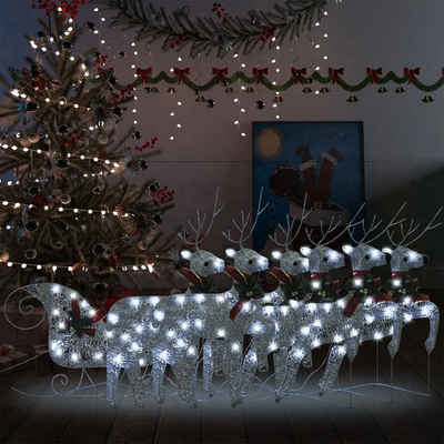 vidaXL Christbaumschmuck Rentier mit Schlitten Weihnachtsdekoration 140 LEDs Silbern (6-tlg)