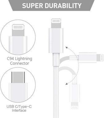 Kaku 2x Typ-C PD 18W 1m Schnellladekabel USB-C auf Lightning in weiß Smartphone-Kabel, Lightning, USB Typ-C