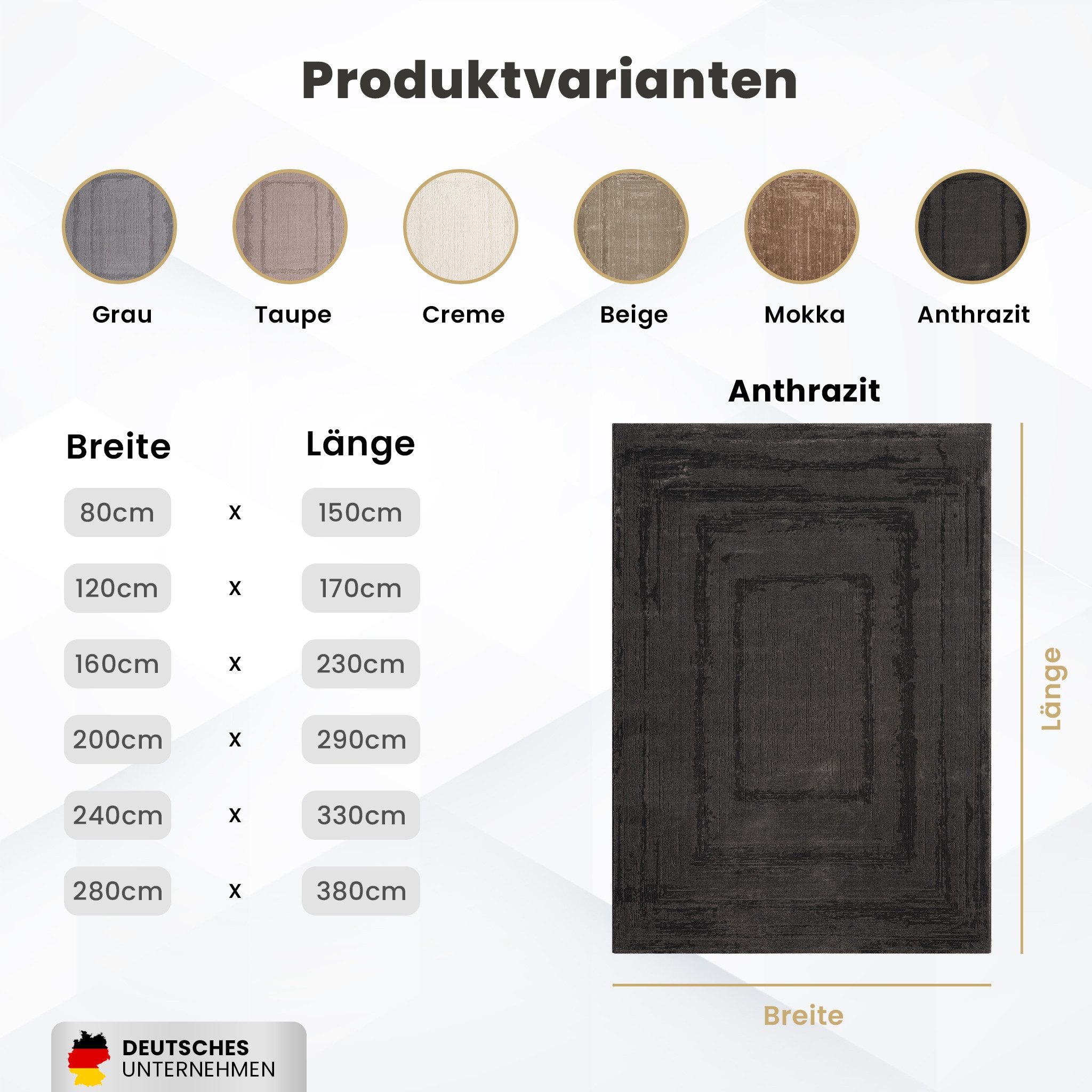 Vimoda Teppich Wohnzimmer neues premium Designteppich modern, Rechteckig, Höhe: 11 mm, Teppich Wohnzimmer 3D effekt Boho Einfarbig hoch-tief Bordüre