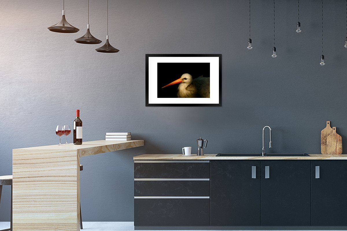 MuchoWow Poster Vogel - Schnabel - Federn, (1 St), mit Rahmen, Kunstdruck, Gerahmtes Poster, Schwarzem Bilderrahmen