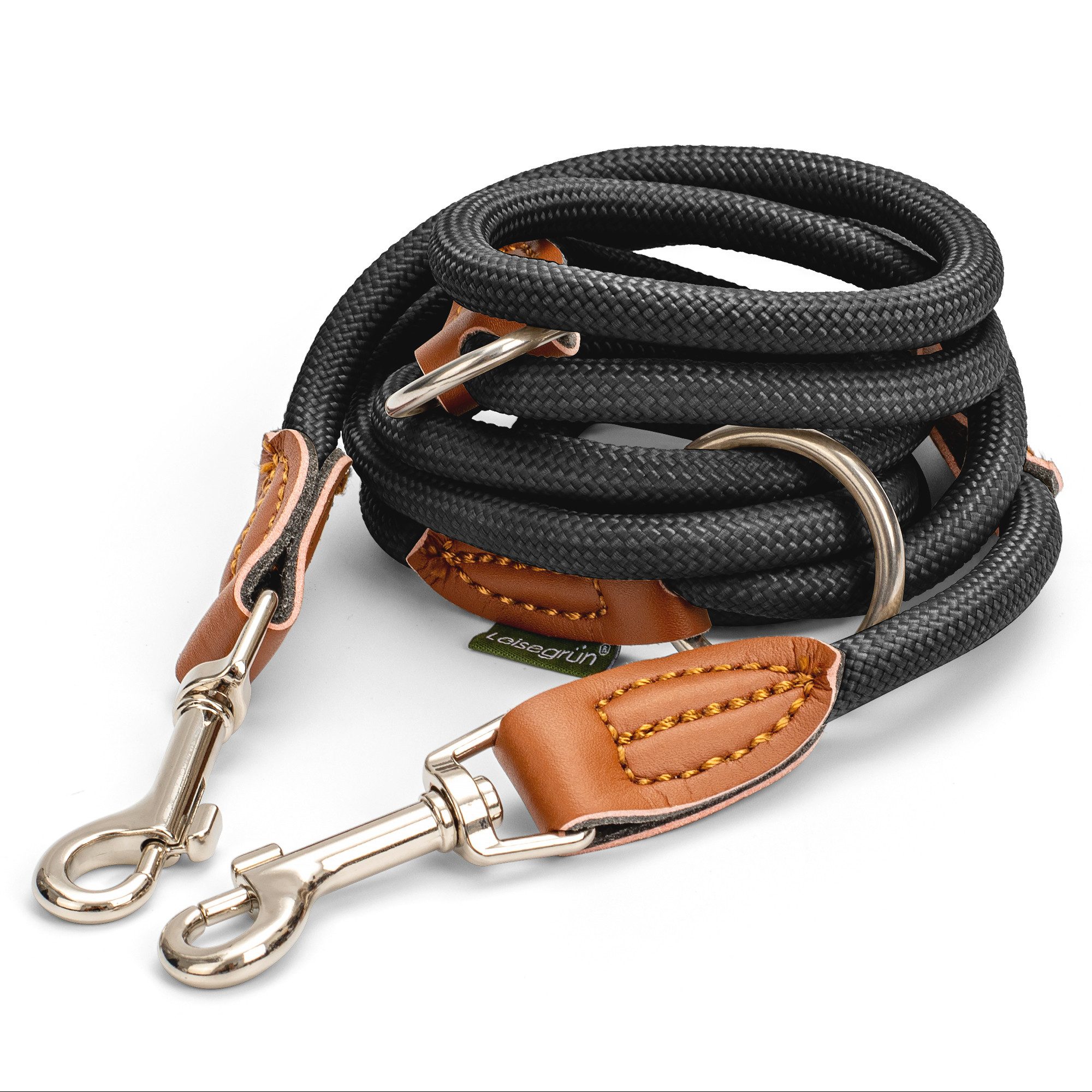 Leisegrün Hundeleine für kleine Hunde, 2m, 3-fach verstellbar, Nylon, Doppelleine für 2 Hunde, Führleine, Freihandleine, Kurzführer