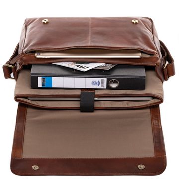 SID & VAIN Messenger Bag Leder Umhängetasche Unisex SPENCER, Laptoptasche 15 Zoll Echtleder, Businesstasche Damen Herren braun
