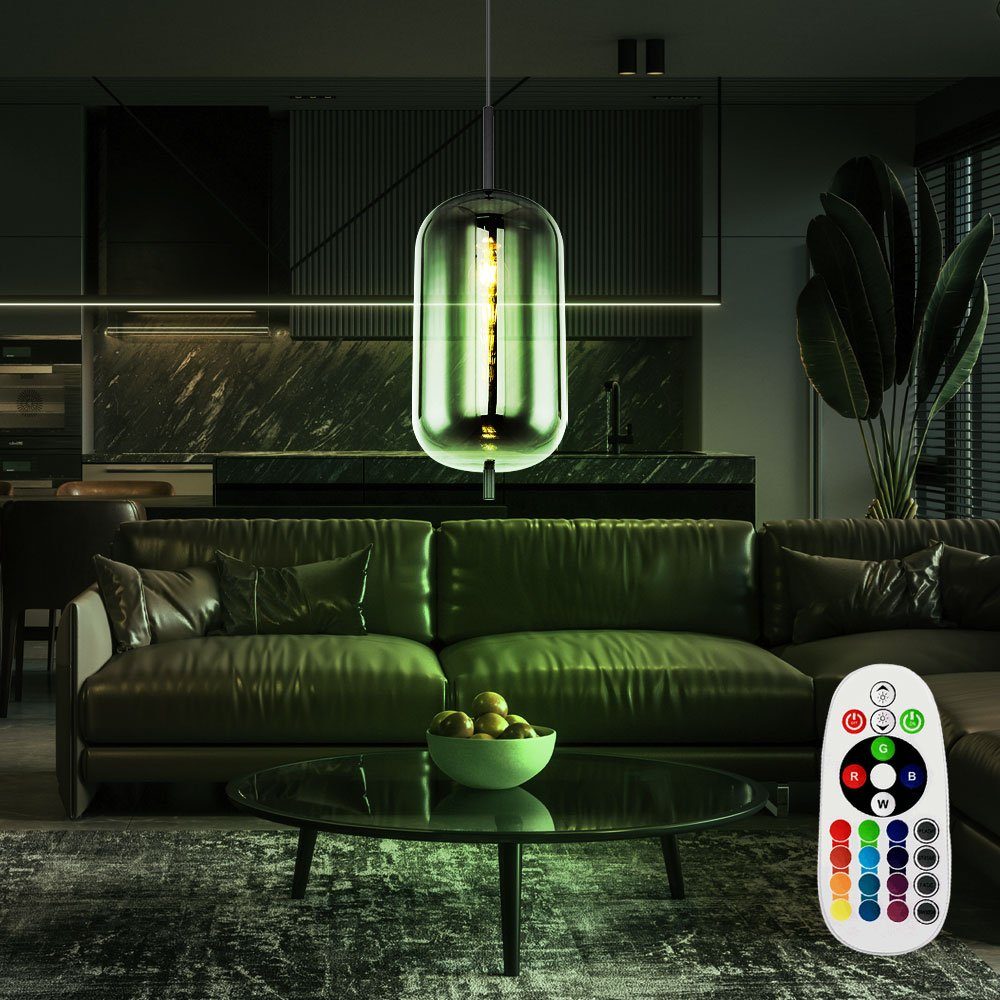 etc-shop LED Pendelleuchte, Leuchtmittel inklusive, Warmweiß, Farbwechsel, Retro Decken Hänge Lampe DIMMBAR Glas Pendel Leuchte