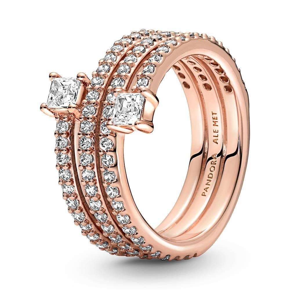 Pandora Fingerring Pandora Dreifacher Spiralring, 14K rosévergoldet mit Zirkonia