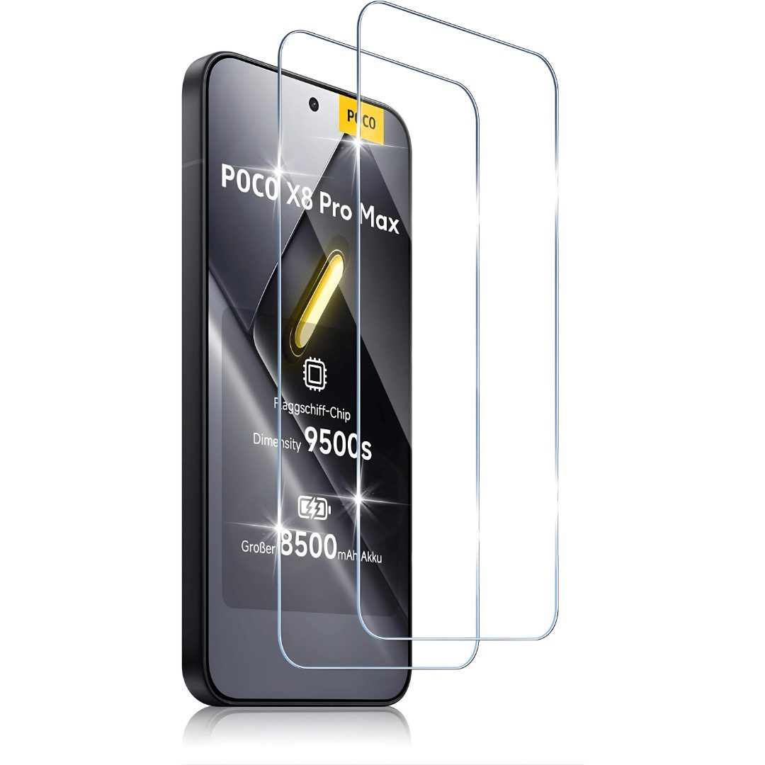 SmartUP Displayschutzglas 2X Schutzglas für Xiaomi Poco X8 Pro Max Panzerfolie Full Screen 9H für Xiaomi Poco X8 Pro Max, 2 Stück, Rundumschutz, passgenaue Verarbeitung