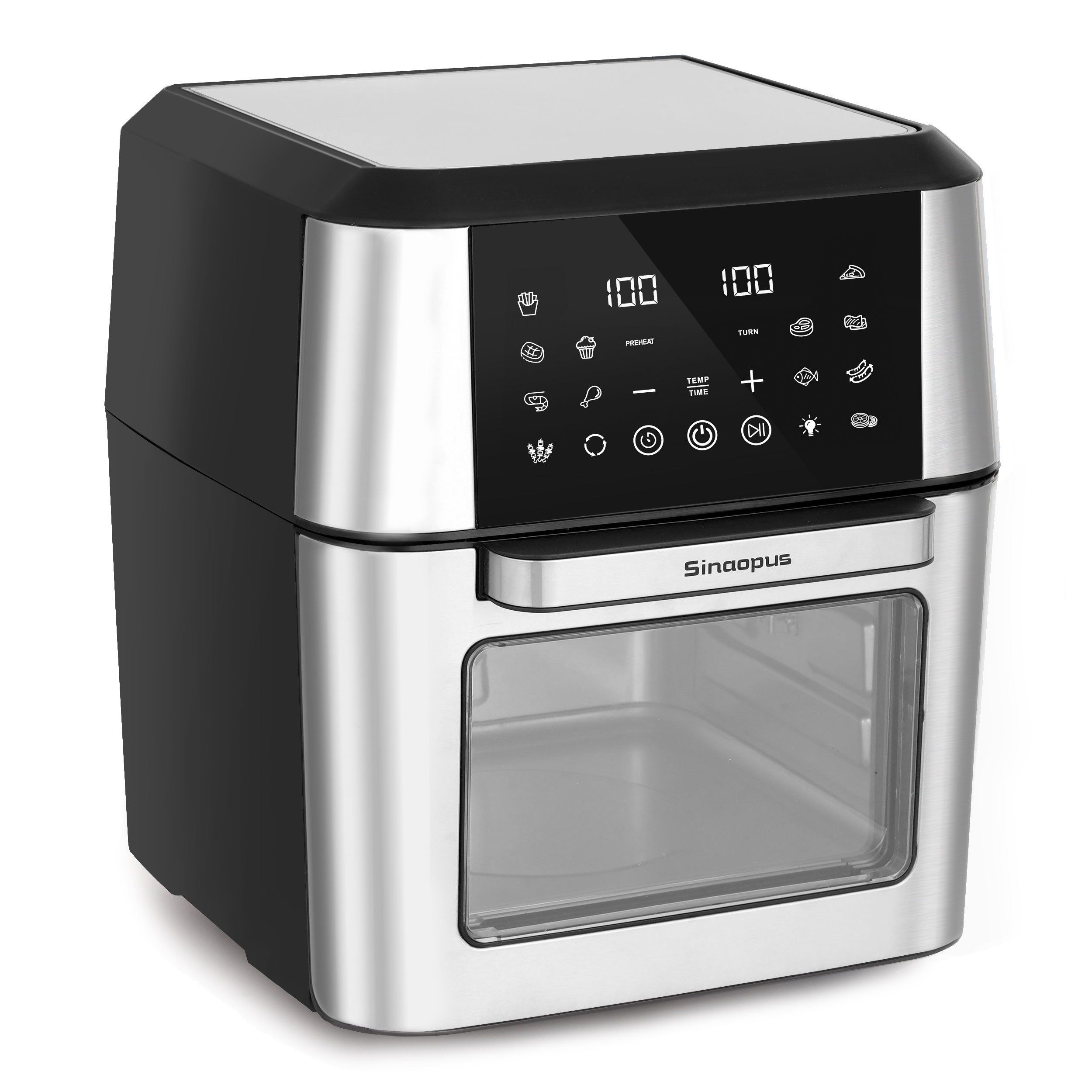 Sinaopus Heißluftfritteuse 12L XXL, 1800W Airfryer mit 12 Programmen, 1800 W, 2-in-1 Airfryer & Minibackofen mit Touchdisplay, und Sichtfenster