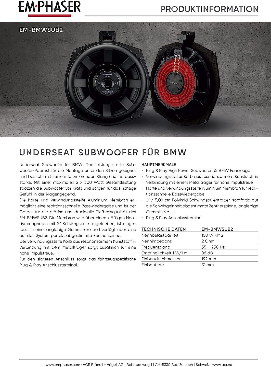 Emphaser EmPhaser EM-BMWSUB2 Subwoofer Auto-Subwoofer
