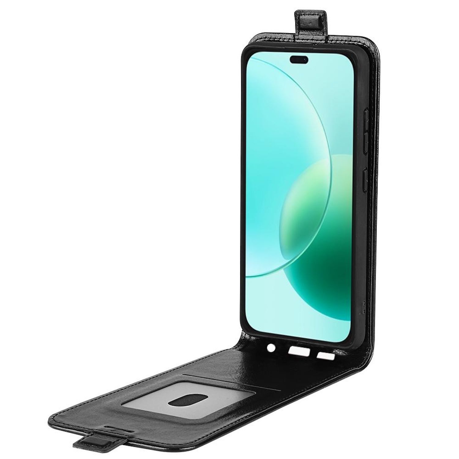 Wigento Handyhülle Für Honor 400 Lite Vertikale Kunstleder Flip Schutz Hülle Schwarz, Vertikales Flip Kunst-Leder Handyhülle mit Kartenfach
