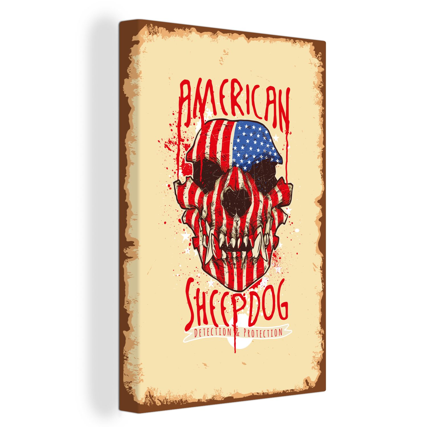 OneMillionCanvasses® Leinwandbild Jahrgang - Amerika - Hund, (1 St), Leinwandbild fertig bespannt inkl. Zackenaufhänger, Gemälde, 20x30 cm