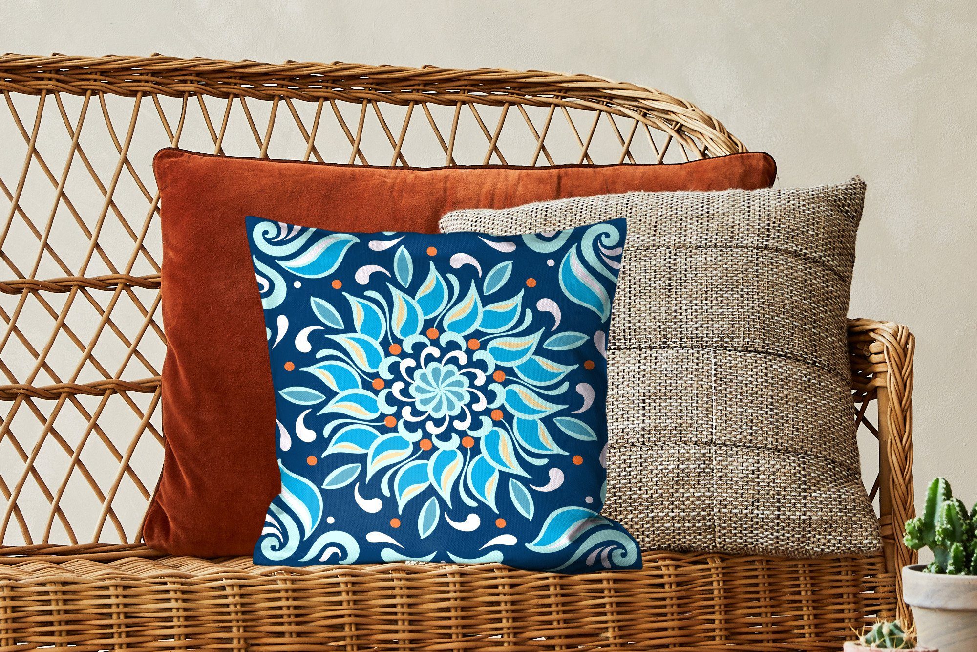 MuchoWow Dekokissen Blume - Blau für Quadratisch Sofakissen Muster, - Füllung Wohzimmer, mit Schlafzimmer, Zierkissen - Deko