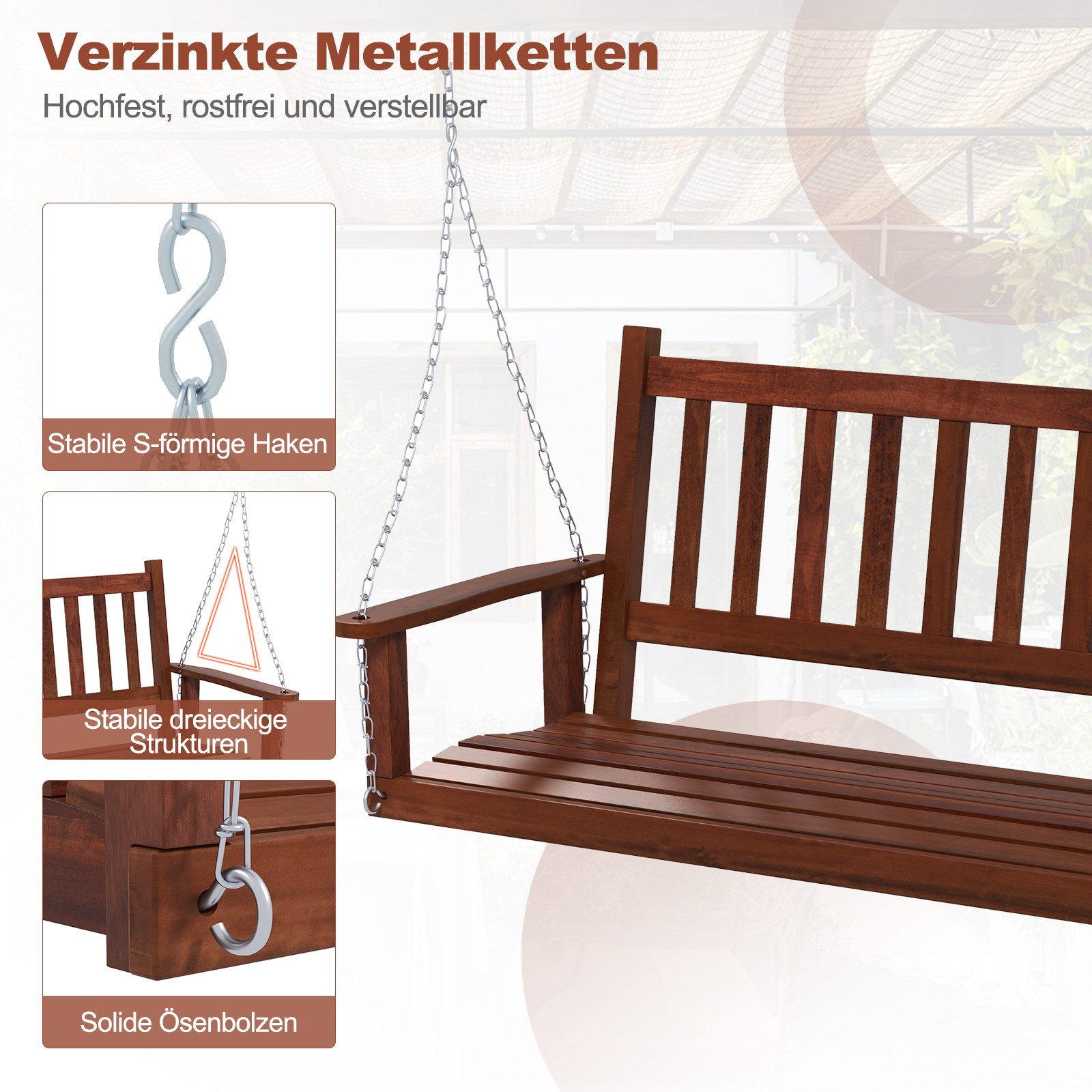 KOMFOTTEU Hollywoodschaukel, Hängebank Gartenschaukel, bis 227kg/360kg belastbar