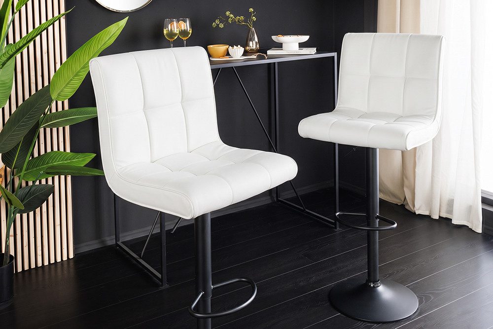 riess-ambiente Barhocker MODENA weiß/schwarz - Kunstleder, Metall, mit Lehne, 360° drehbar (Einzelartikel, 1 St), Höhenverstellbarer Tresenstuhl - ideal f. Wohn- & Esszimmer oder Küche