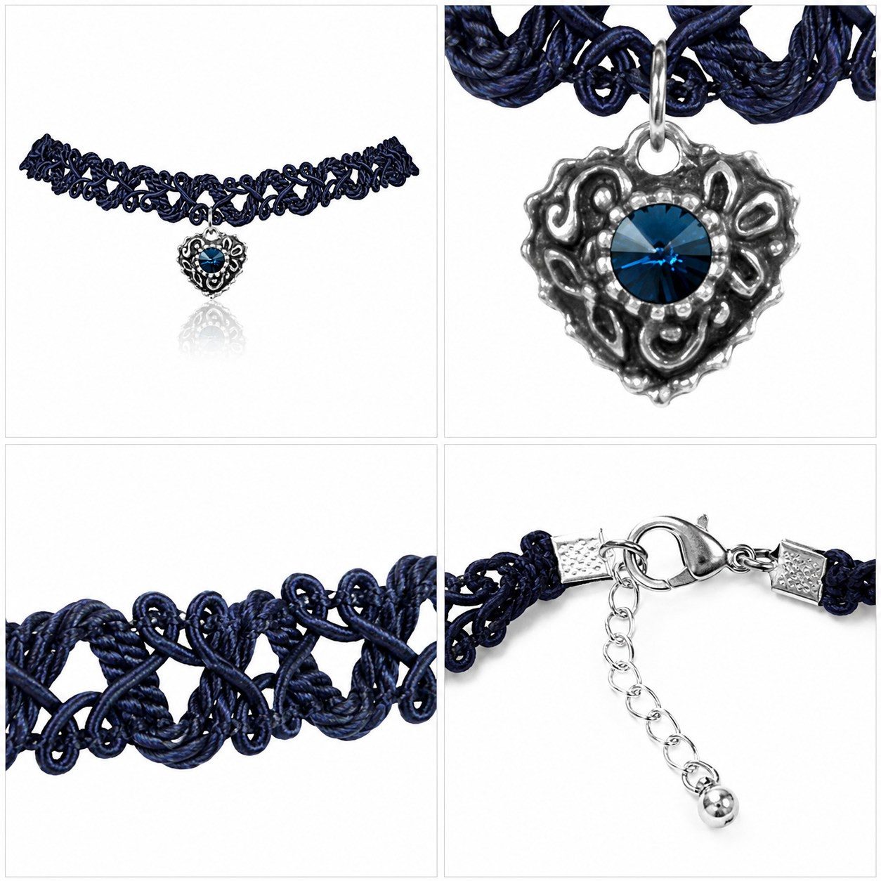 LUISIA® Collier Spitzen Kropfband "Malina" Herzanhänger mit Swarovski® Elements (inkl. Schmuckbox)