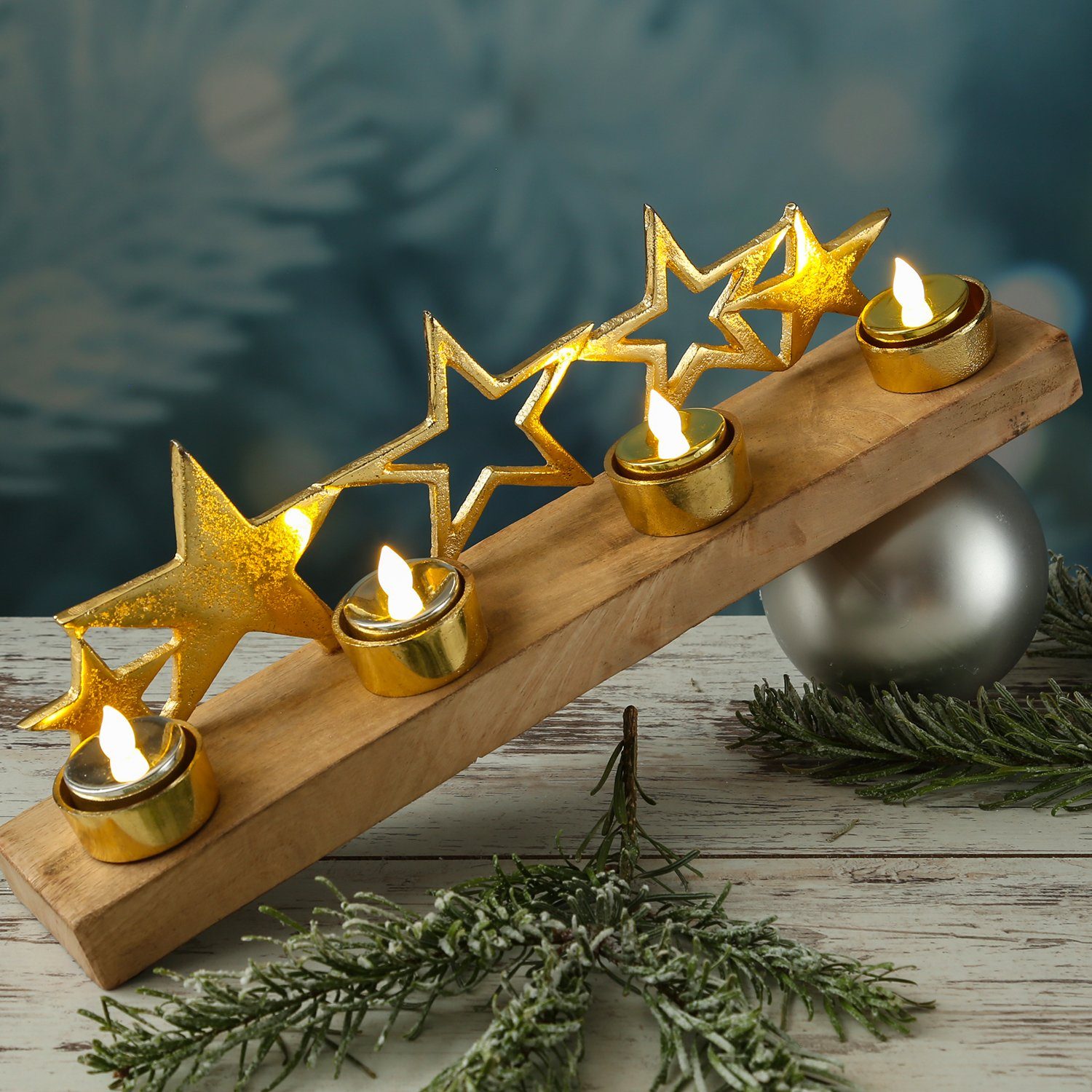 MARELIDA Tischkerzenhalter Teelichthalter goldene 4 Kerzenständer St) für (1 Teelichter Sterne