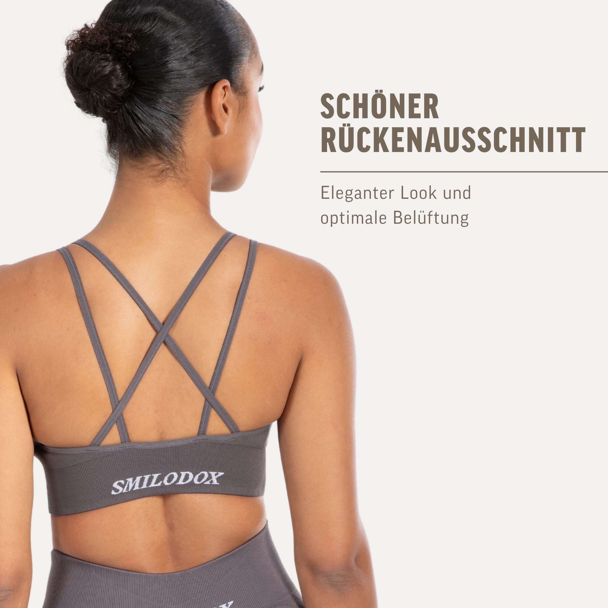 Smilodox Sport-BH Katrin, Crop Top V-Ausschnitt Fester Halt Fester Halt Yoga Alltag Sport Bra Atmungsaktiv ohne Bügel Fitness Gym Scrunch Bustier