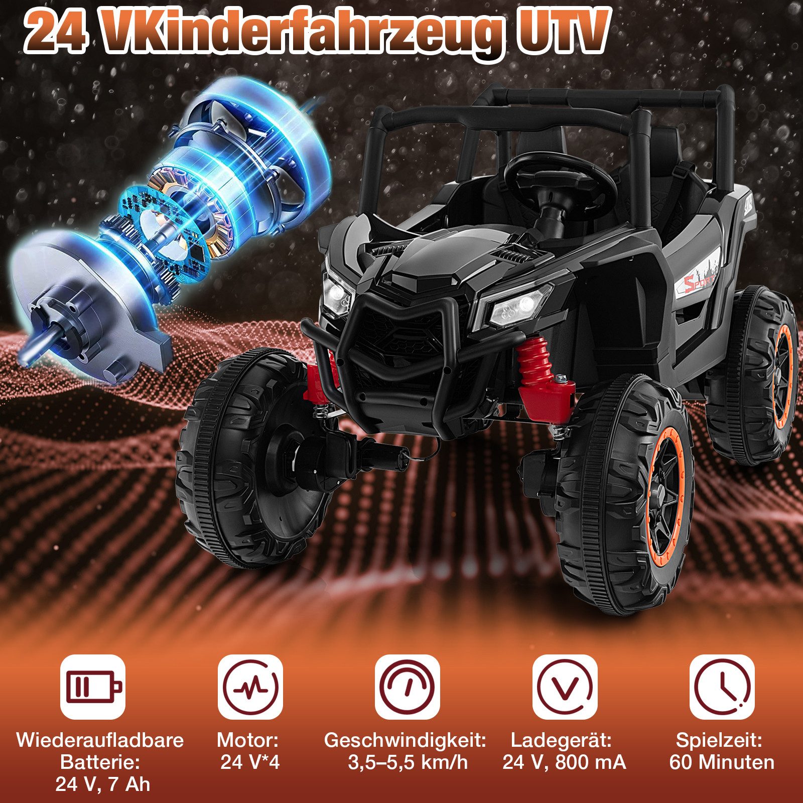 COSTWAY Elektro-Kinderauto, Belastbarkeit 50 kg, (1-tlg), 24V Elektroauto, 2-Sitzer Spielzeugauto, mit Musik
